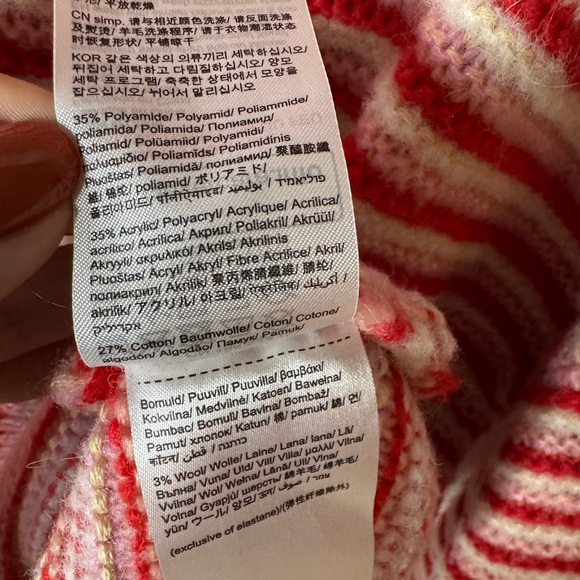 Esprit Candy Cane Red Stripe Wool Blend Christmas Sweater S Boxy Oversize - Picture 8 of 8